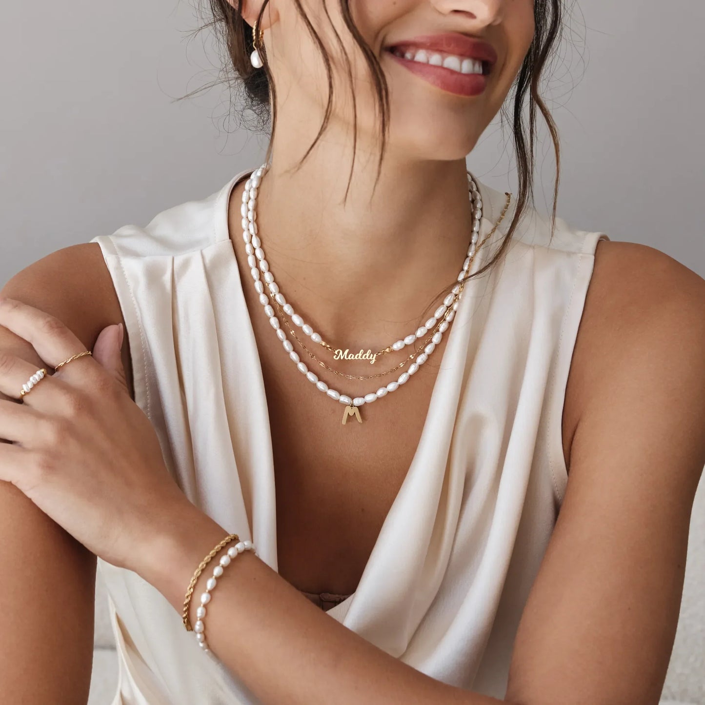 [BUY 1 GET 2] Statement Initial Pearl Necklace