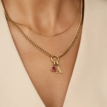 Initial Birthstone Curb Chain Necklace