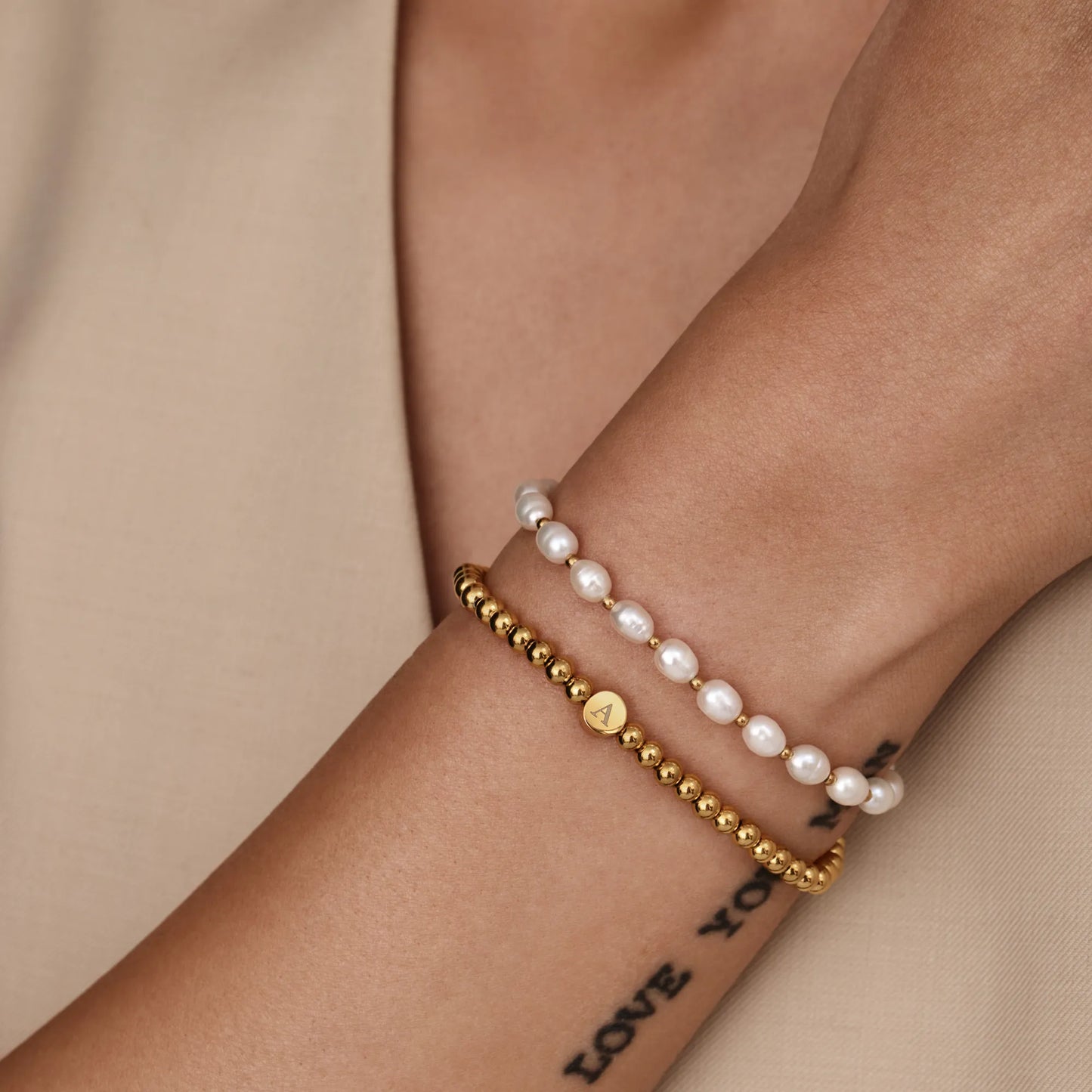 Engraved Initial Beaded Bracelet
