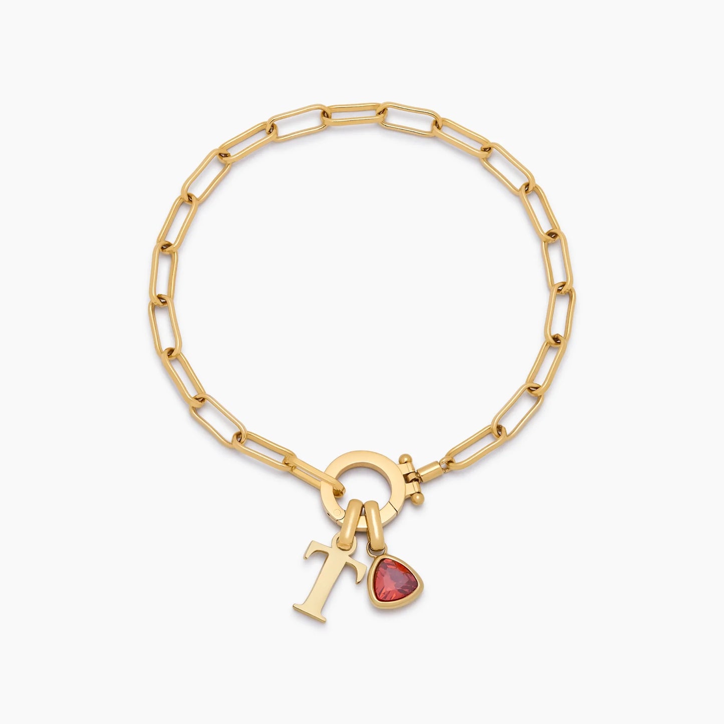 Paperclip Birthstone Initial Charm Bracelet