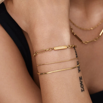 Engraved Name-Date Paperclip Bracelet