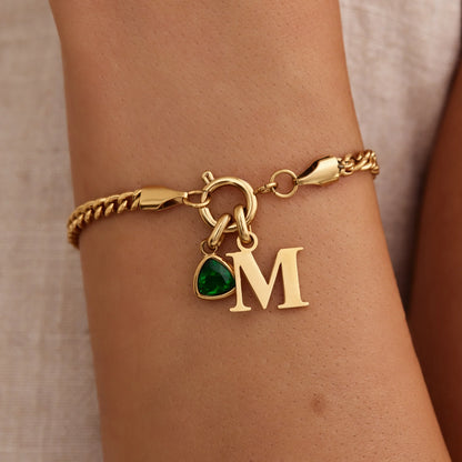 Initial Birthstone Curb Chain Bracelet